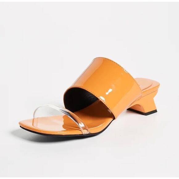 Jeffrey Campbell Clear Strap Orange Patent Leather Mules Sandals Heels 7 - Picture 1 of 10